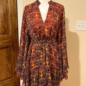 Free People “Gabi Tunic” flowy dress/tunic - size small - orange print